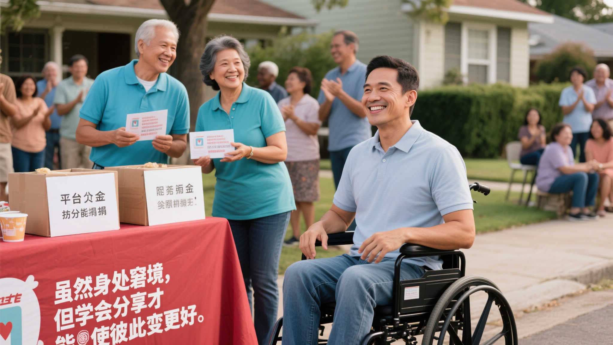 例如，在一次社区募捐活动中，该户主动站出